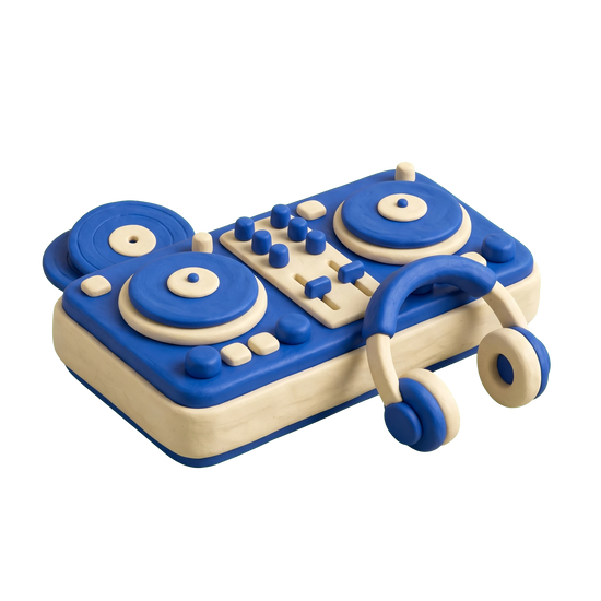 DJ service illustration in blue and ivory clay