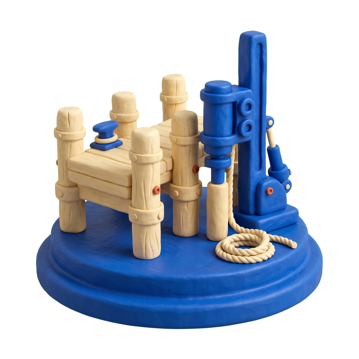 Dock builder illustration in blue and ivory clay