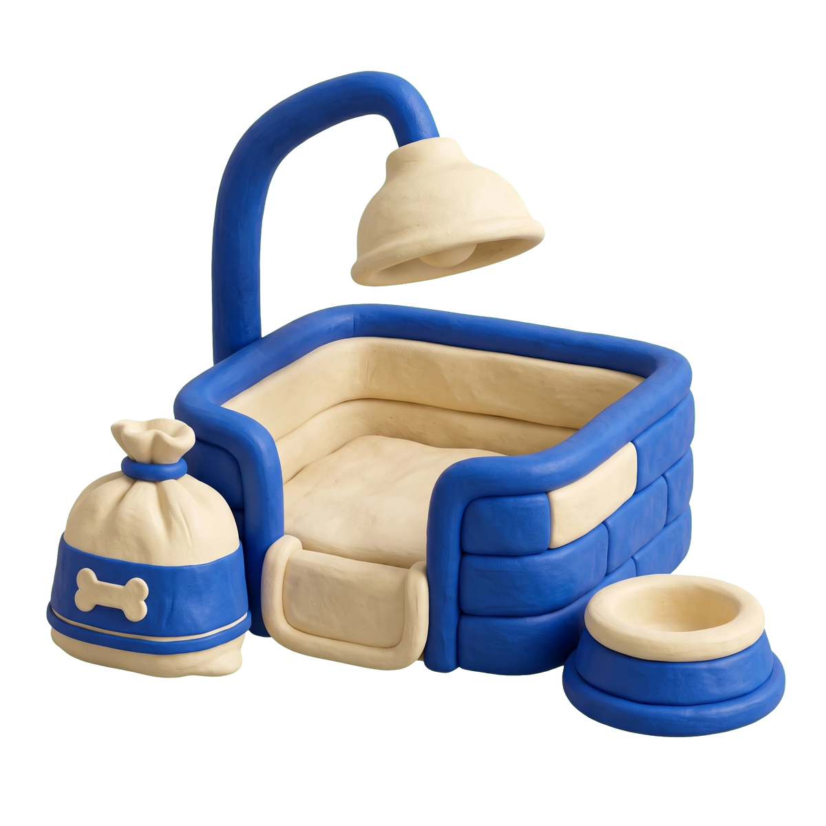 Dog breeder illustration in blue and ivory clay
