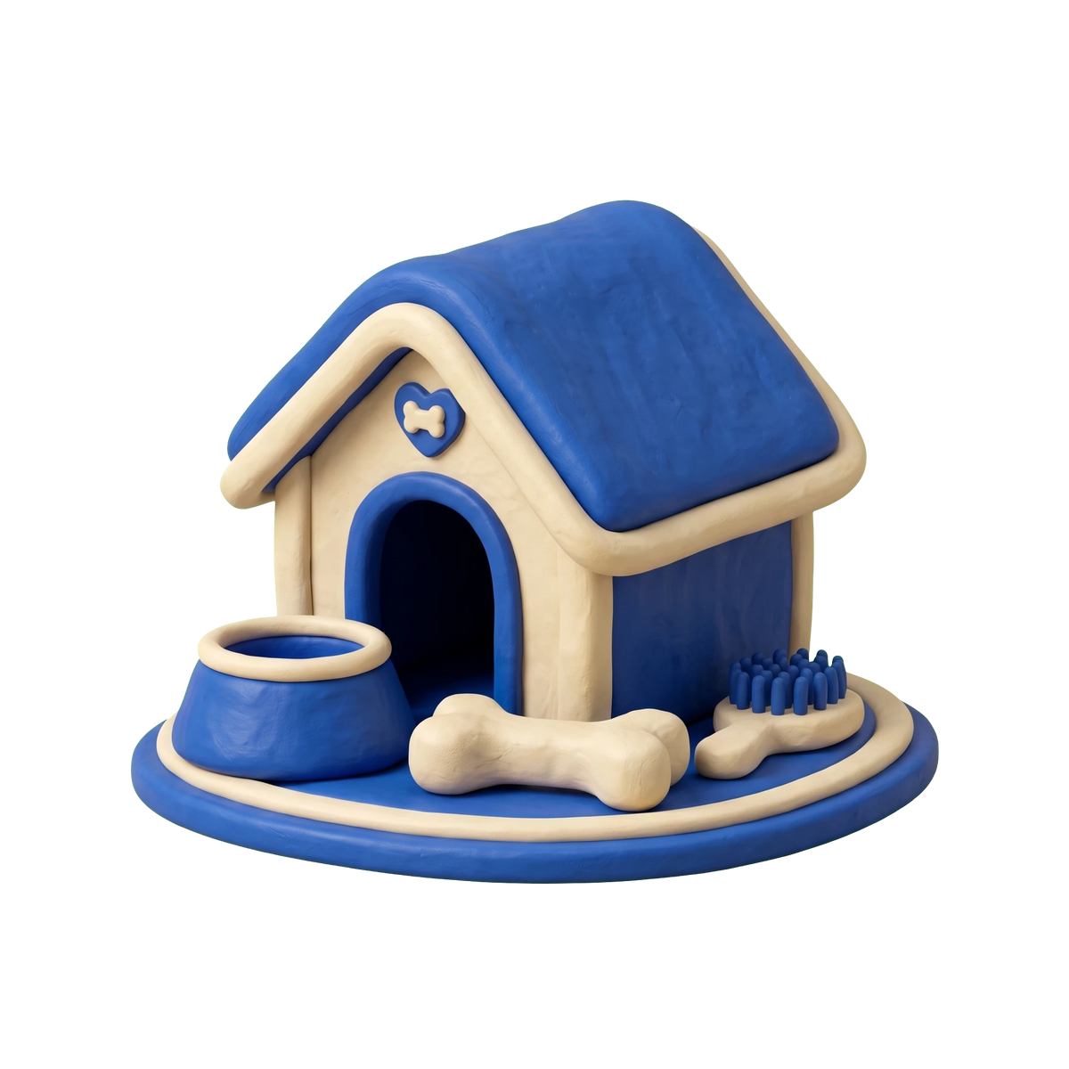 Dog day care center illustration in blue and ivory clay
