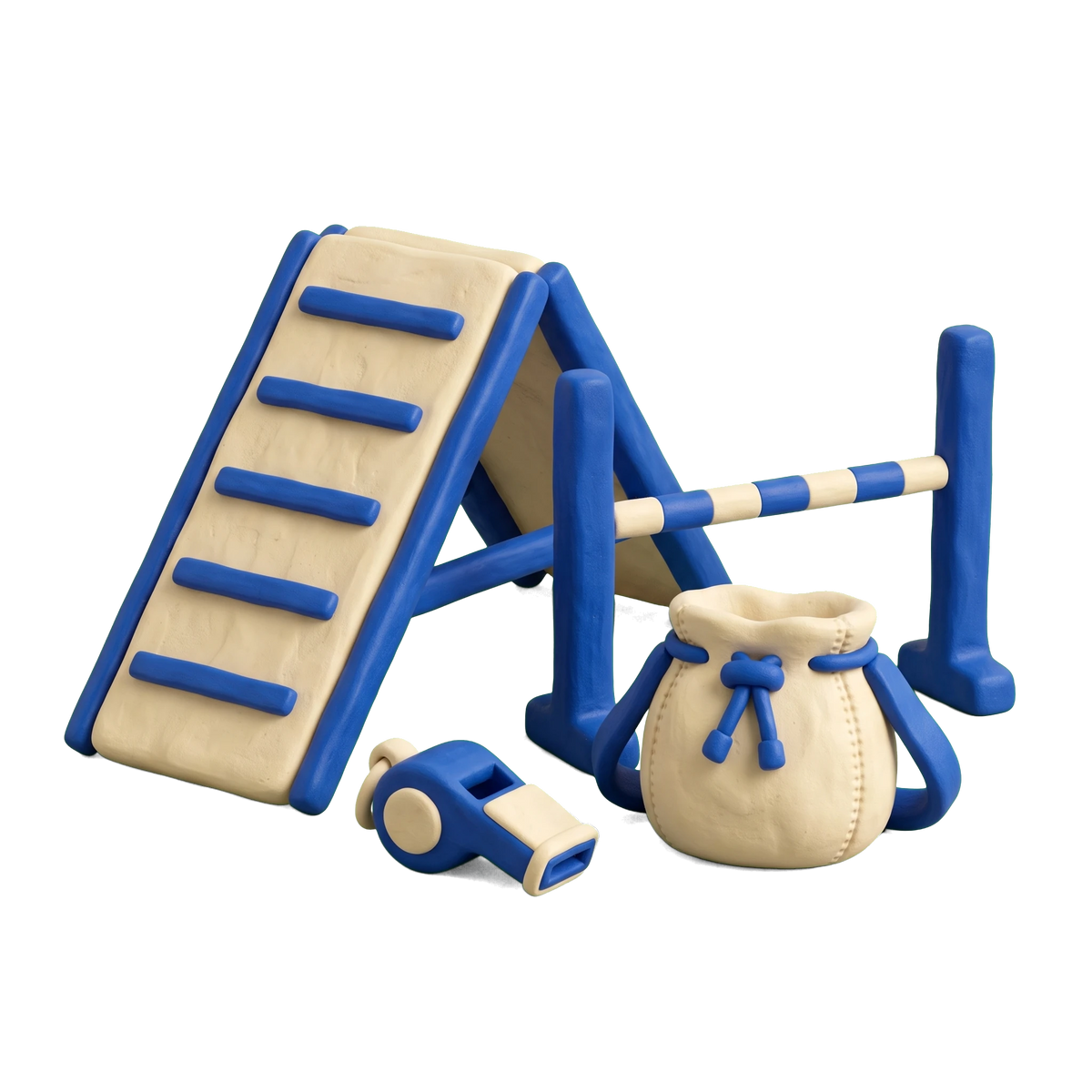 Dog trainer illustration in blue and ivory clay