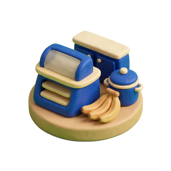 Dominican restaurant illustration in blue and ivory clay