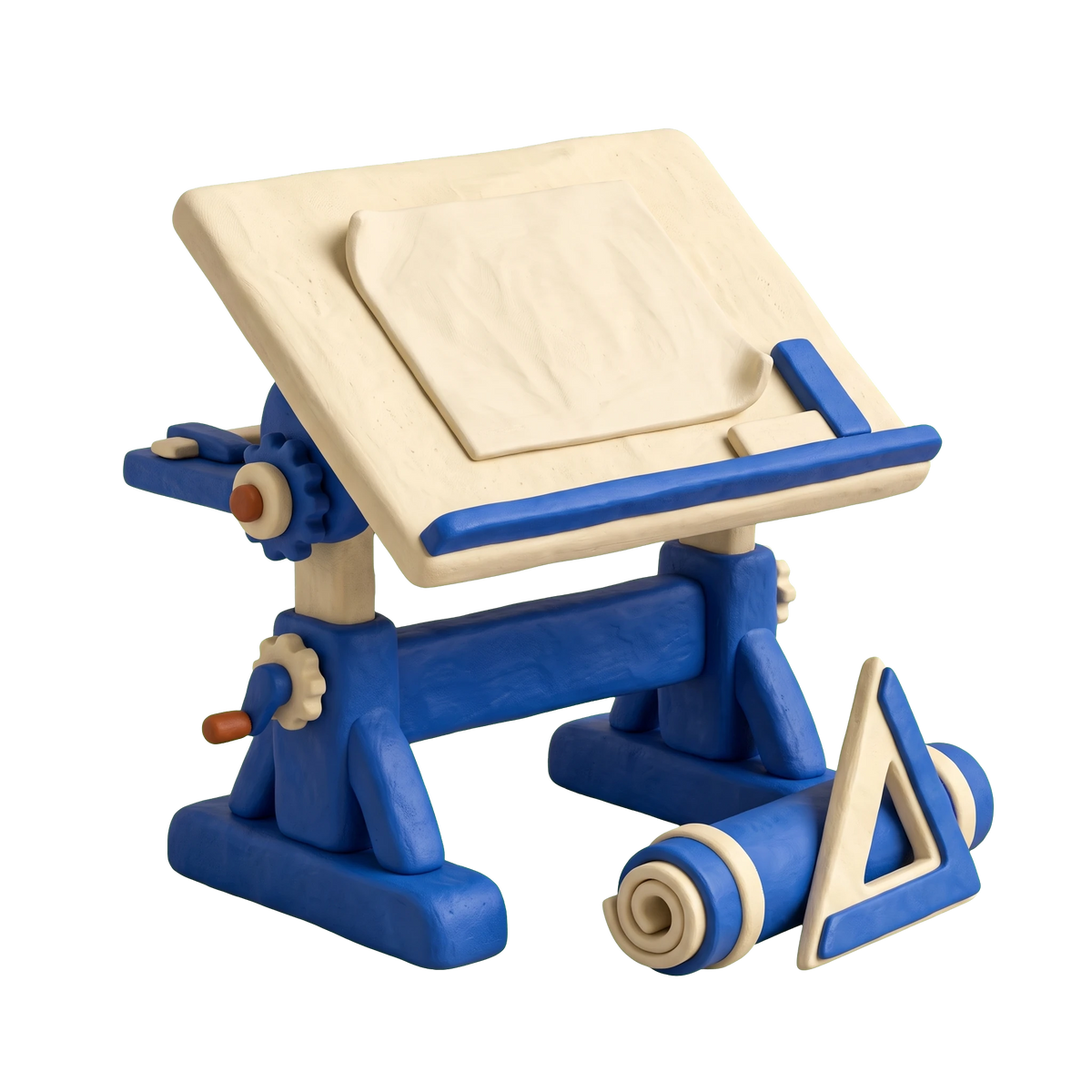 Drafting service illustration in blue and ivory clay