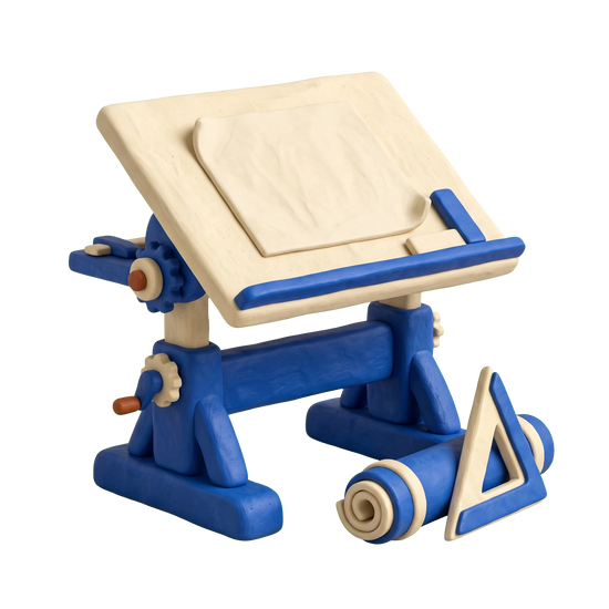 Drafting service illustration in blue and ivory clay