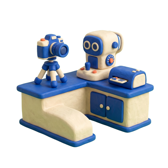 Driver's license office illustration in blue and ivory clay