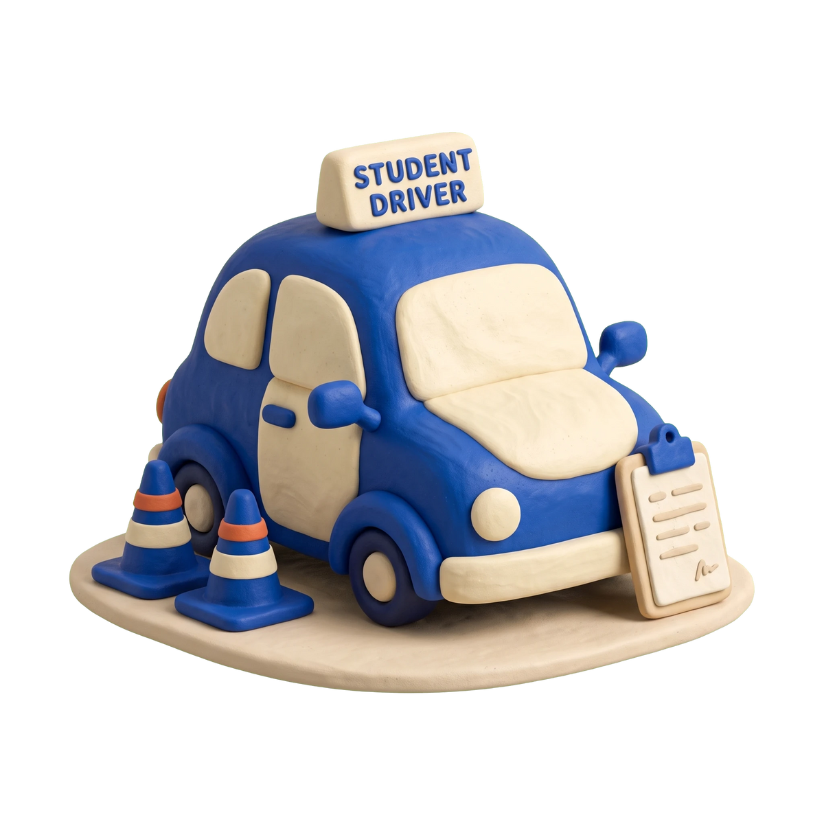 Drivers license training school illustration in blue and ivory clay
