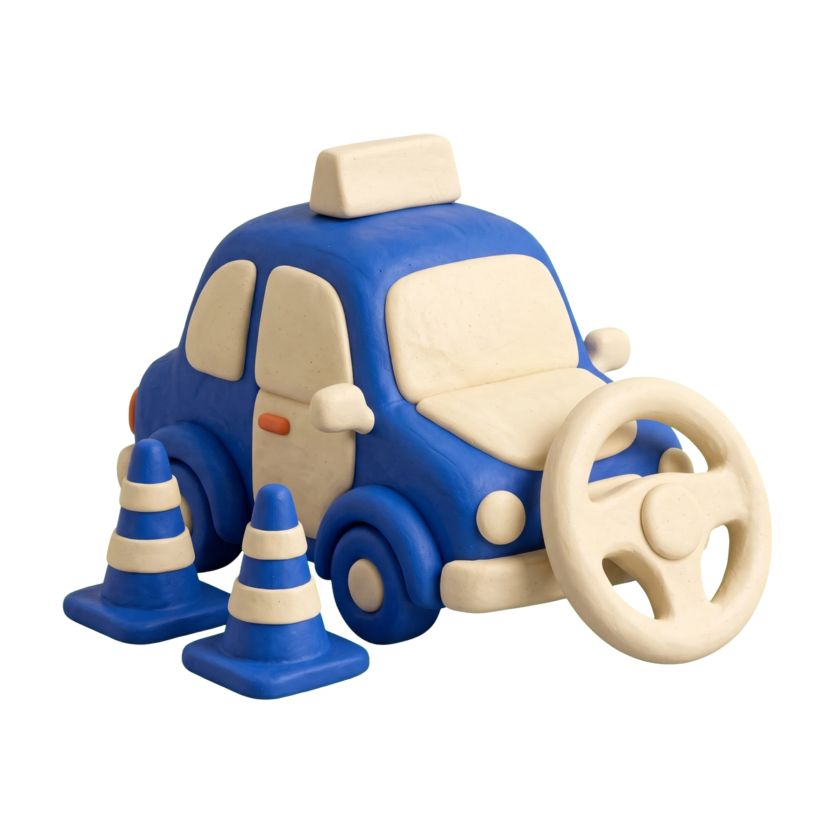 Driving school illustration in blue and ivory clay