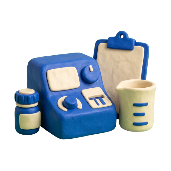 Drug testing service illustration in blue and ivory clay