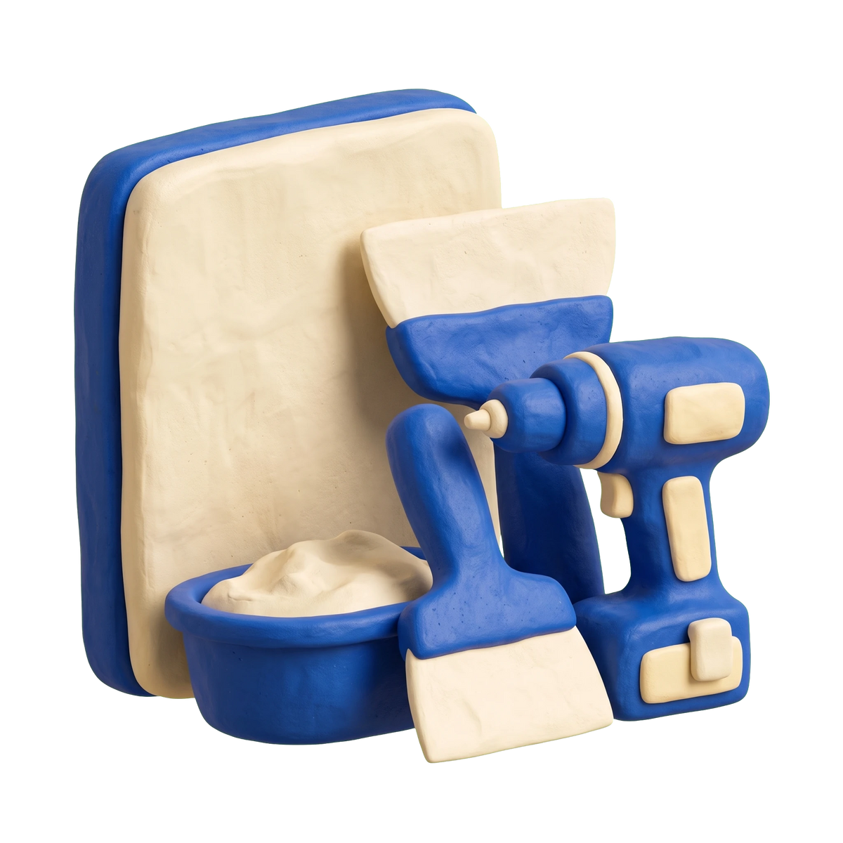 Dry wall contractor illustration in blue and ivory clay
