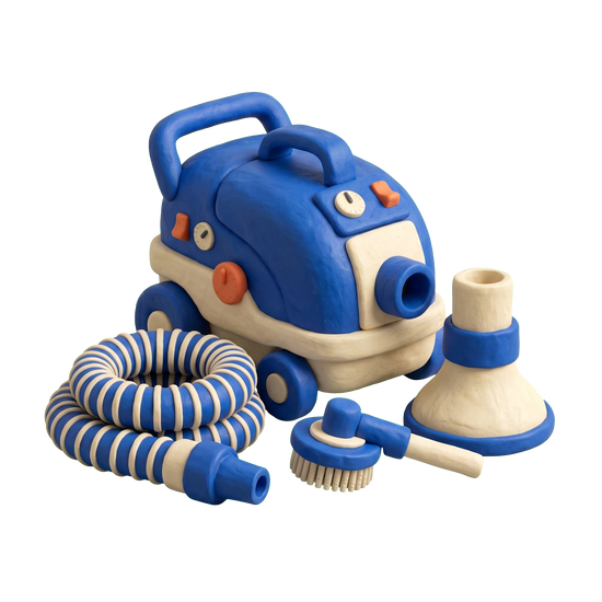 Dryer vent cleaning service illustration in blue and ivory clay