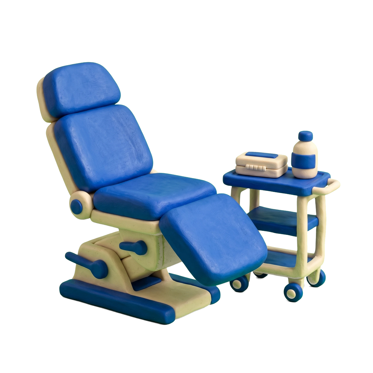 Ear piercing service illustration in blue and ivory clay