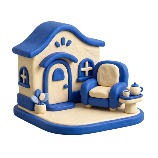 Eating disorder treatment center illustration in blue and ivory clay