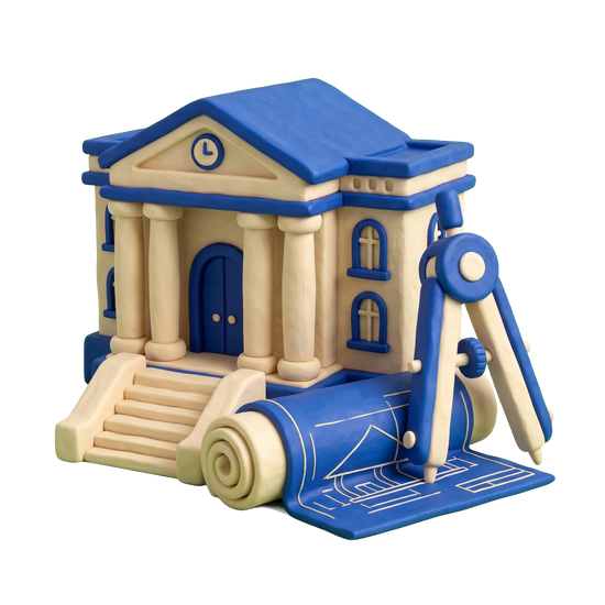 Economic development agency illustration in blue and ivory clay