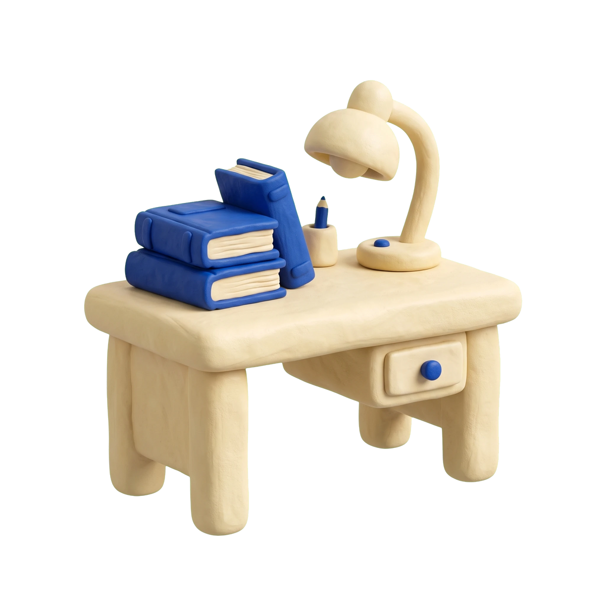 Education center illustration in blue and ivory clay