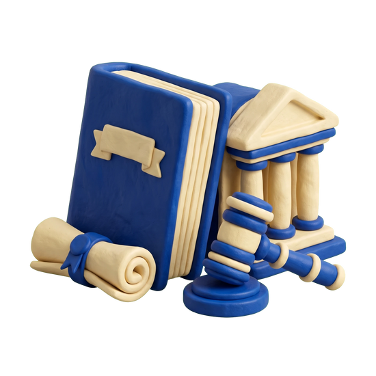 Elder law attorney illustration in blue and ivory clay