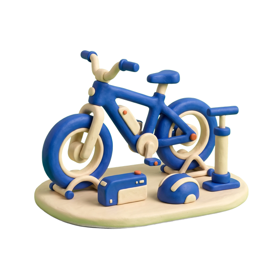Electric bicycle store illustration in blue and ivory clay