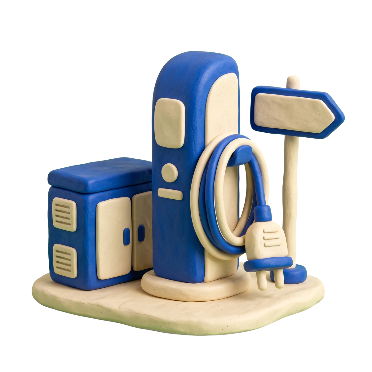 Electric vehicle charging station illustration in blue and ivory clay