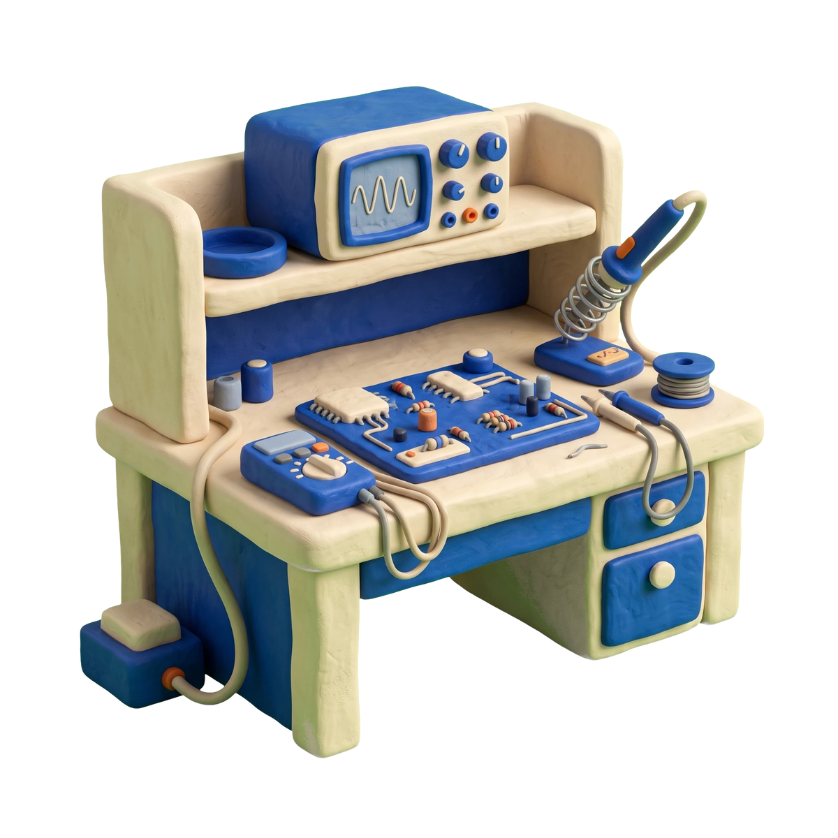 Electrical engineer illustration in blue and ivory clay