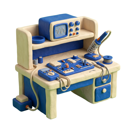Electrical engineer illustration in blue and ivory clay