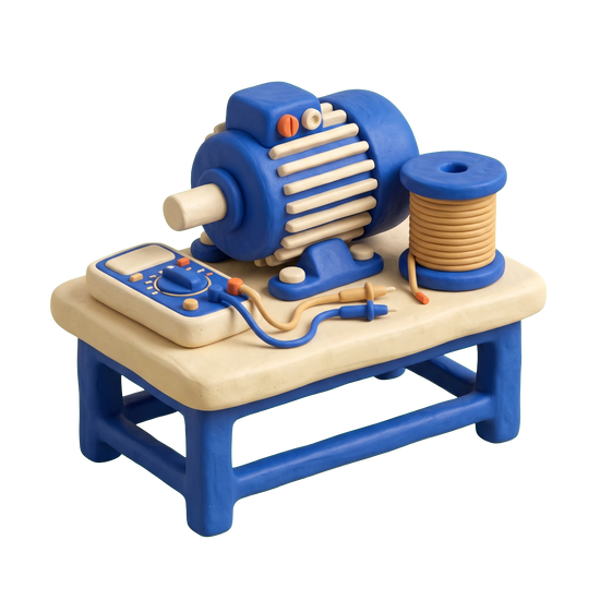 Electrical repair shop illustration in blue and ivory clay