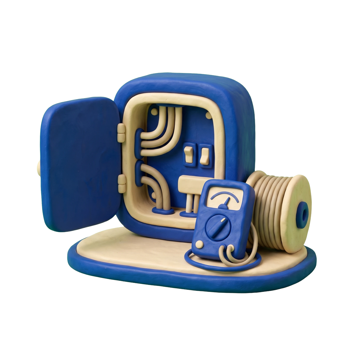 Electrician illustration in blue and ivory clay