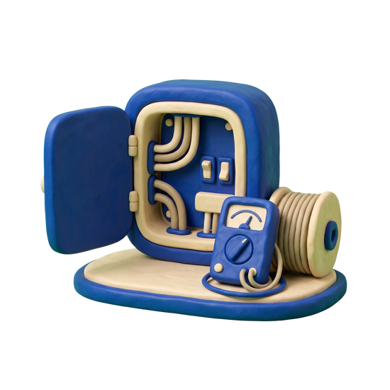 Electrician illustration in blue and ivory clay