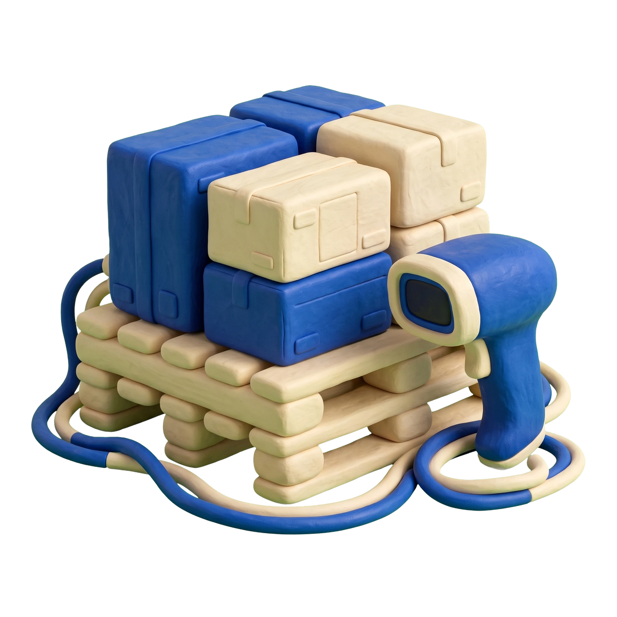Electronics wholesaler illustration in blue and ivory clay