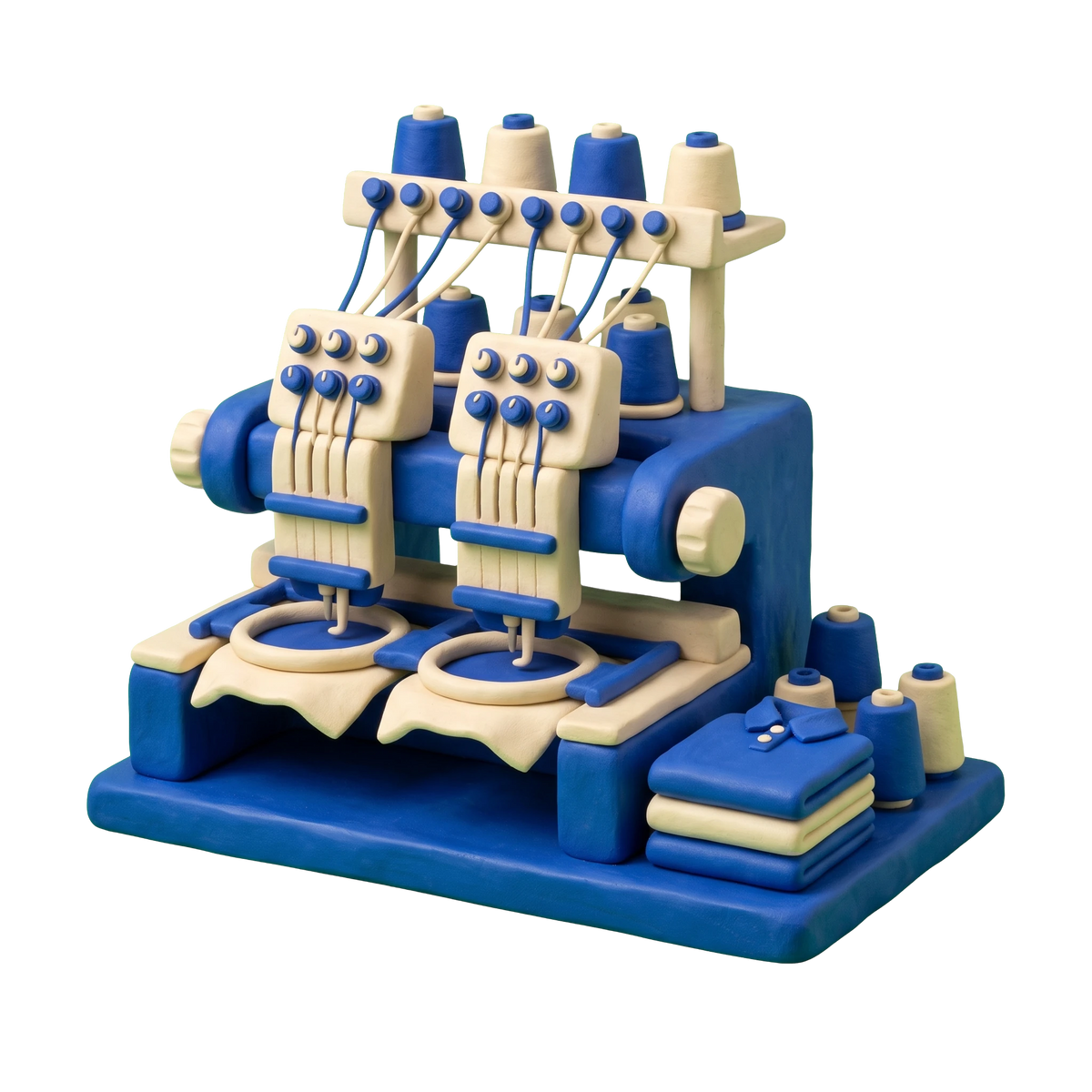 Embroidery service illustration in blue and ivory clay