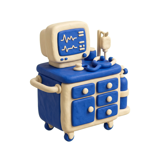 Emergency care physician illustration in blue and ivory clay