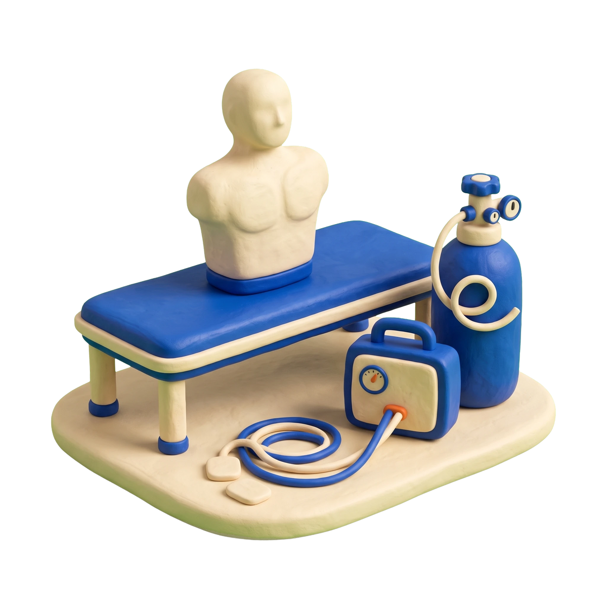 Emergency training school illustration in blue and ivory clay