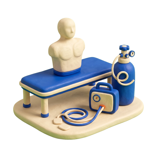 Emergency training school illustration in blue and ivory clay
