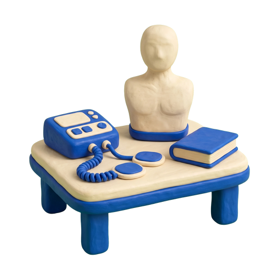 Emergency training illustration in blue and ivory clay