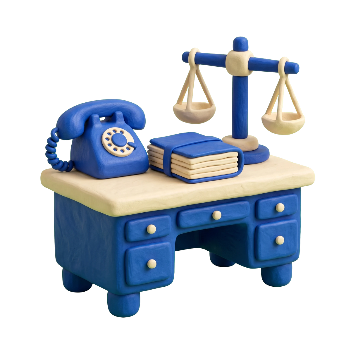 Employment attorney illustration in blue and ivory clay