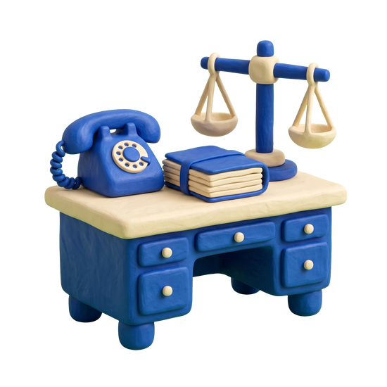 Employment attorney illustration in blue and ivory clay