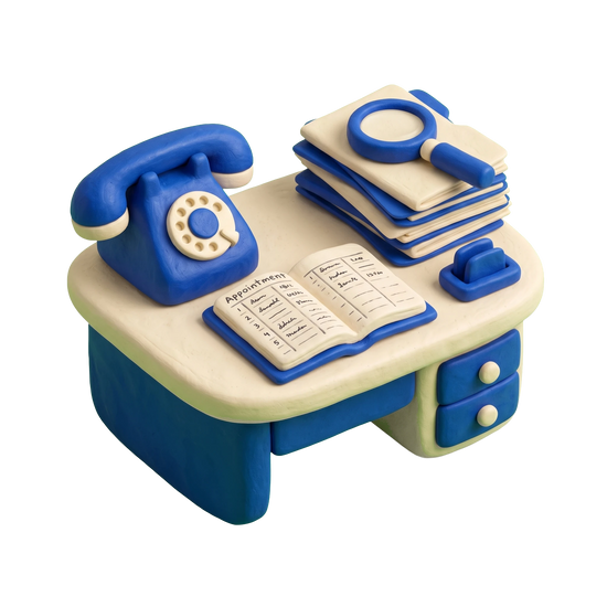 Employment consultant illustration in blue and ivory clay