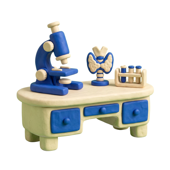 Endocrinologist illustration in blue and ivory clay