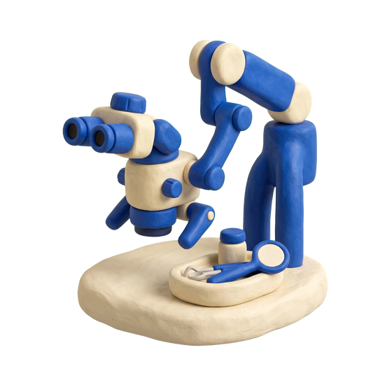 Endodontist illustration in blue and ivory clay