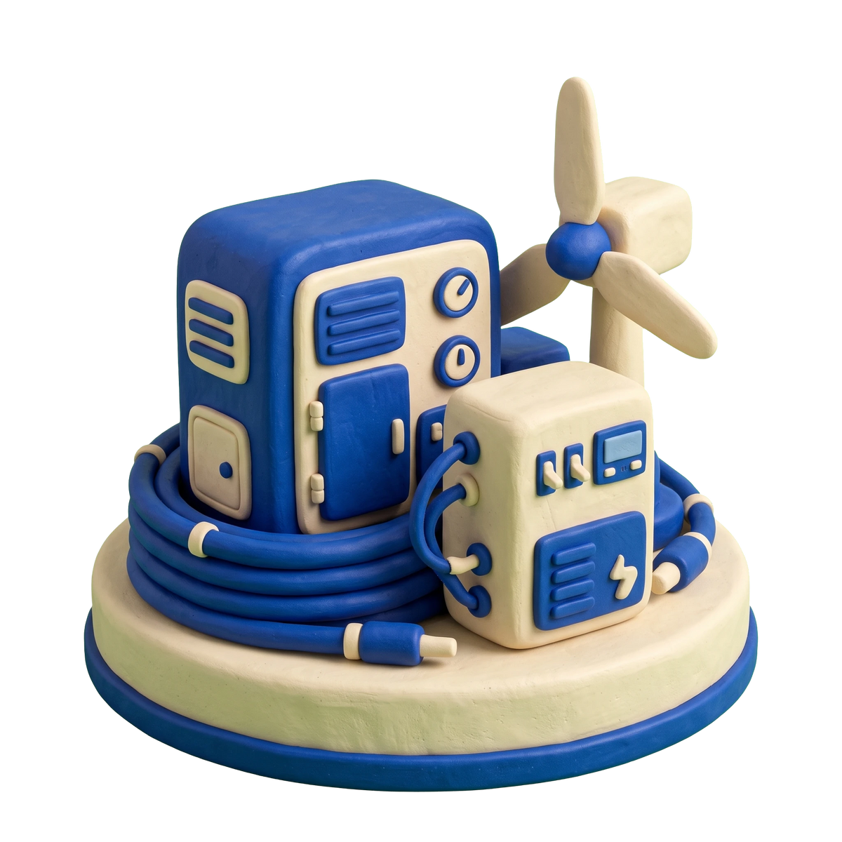 Energy equipment and solutions illustration in blue and ivory clay