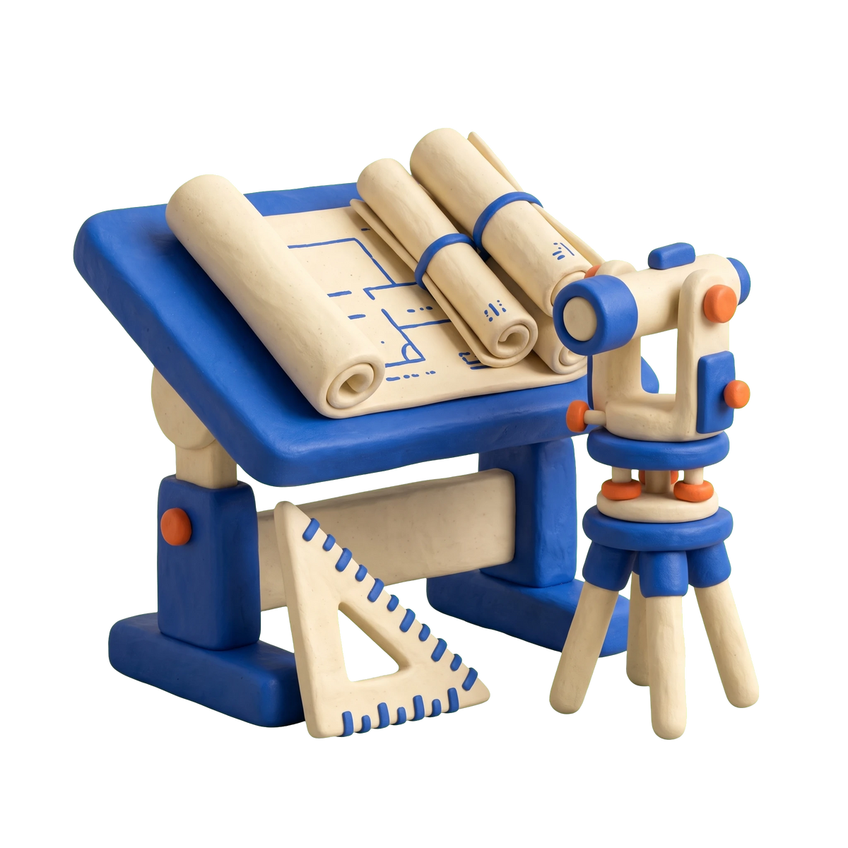 Engineer illustration in blue and ivory clay