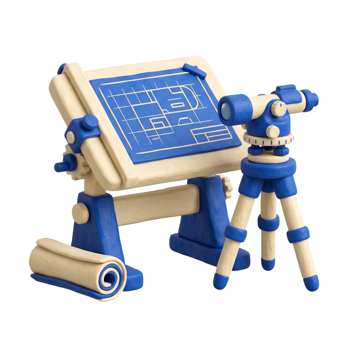 Engineering consultant illustration in blue and ivory clay