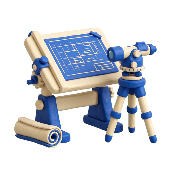 Engineering consultant illustration in blue and ivory clay