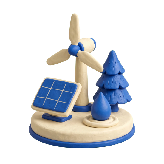 Environment renewable natural resources illustration in blue and ivory clay