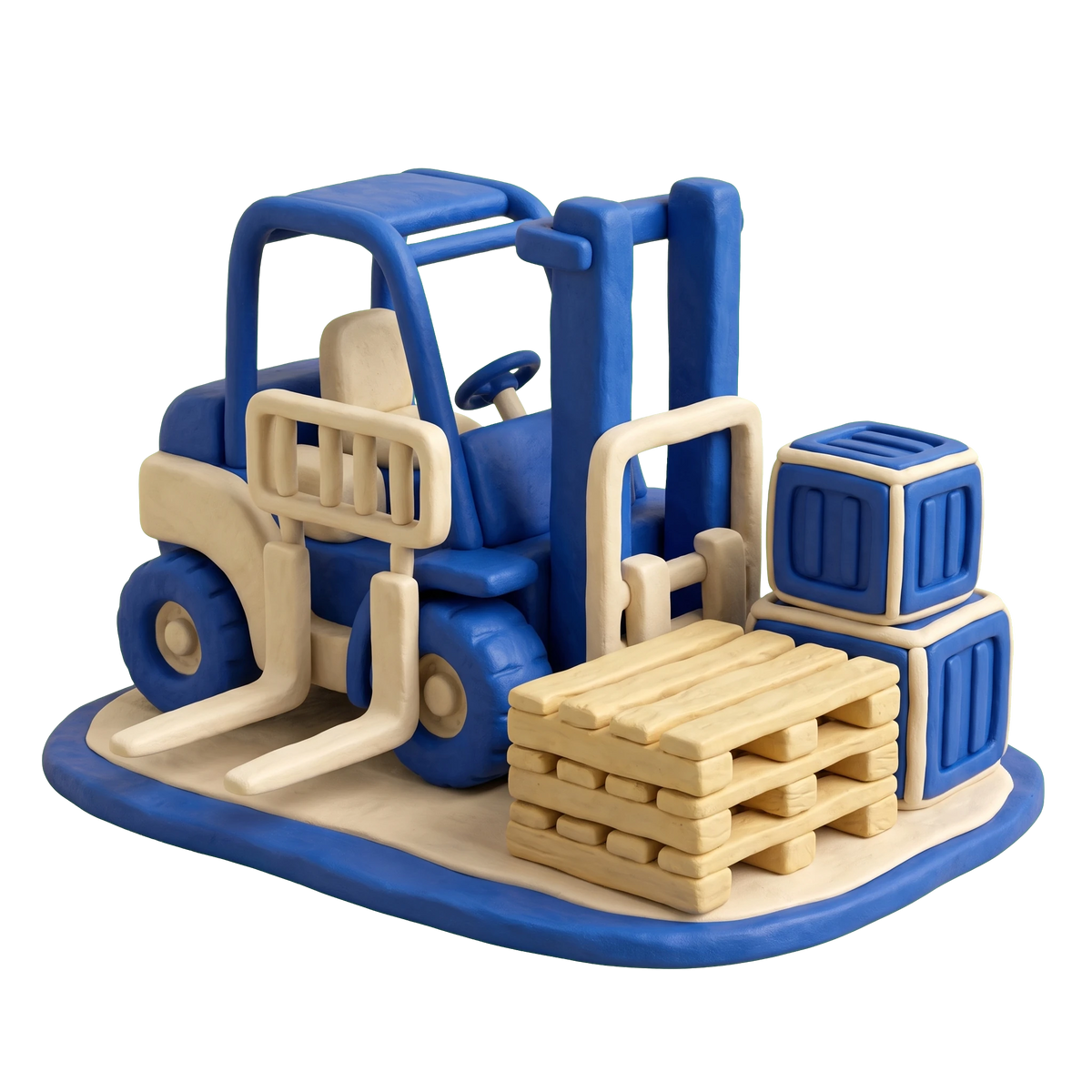 Equipment supplier illustration in blue and ivory clay