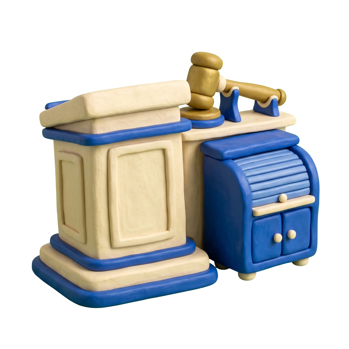 Estate liquidator illustration in blue and ivory clay