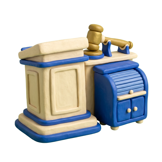 Estate liquidator illustration in blue and ivory clay
