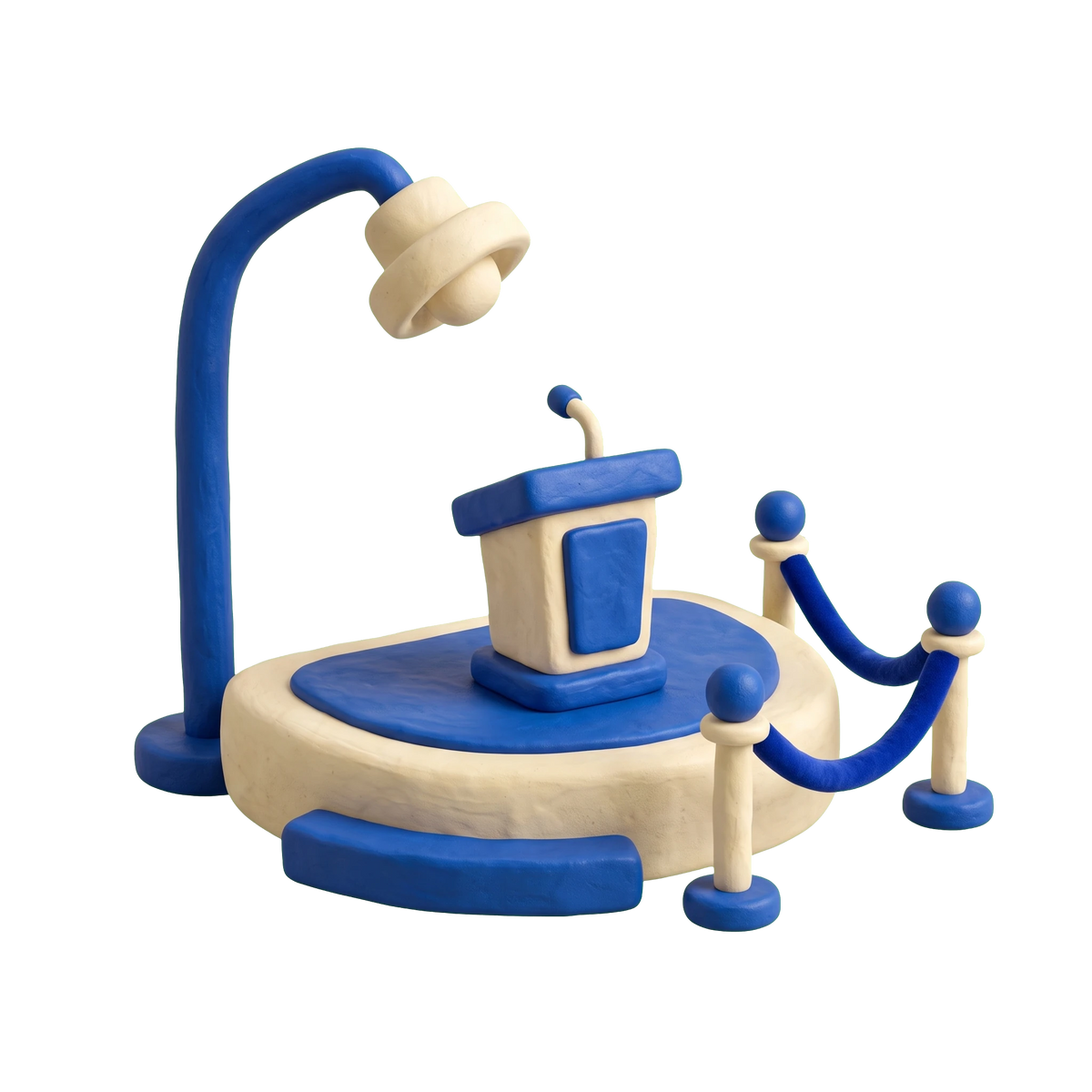 Event management company illustration in blue and ivory clay