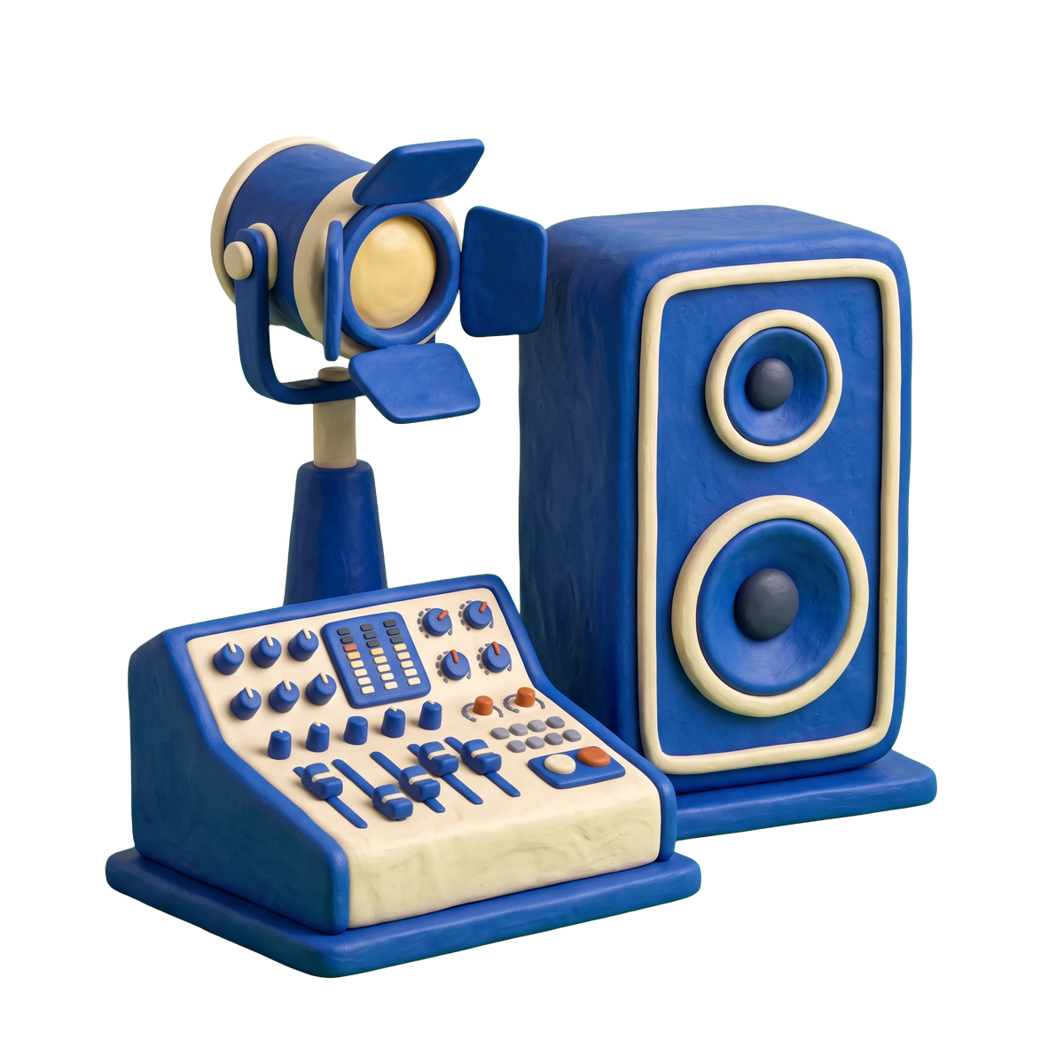 Event technology service illustration in blue and ivory clay