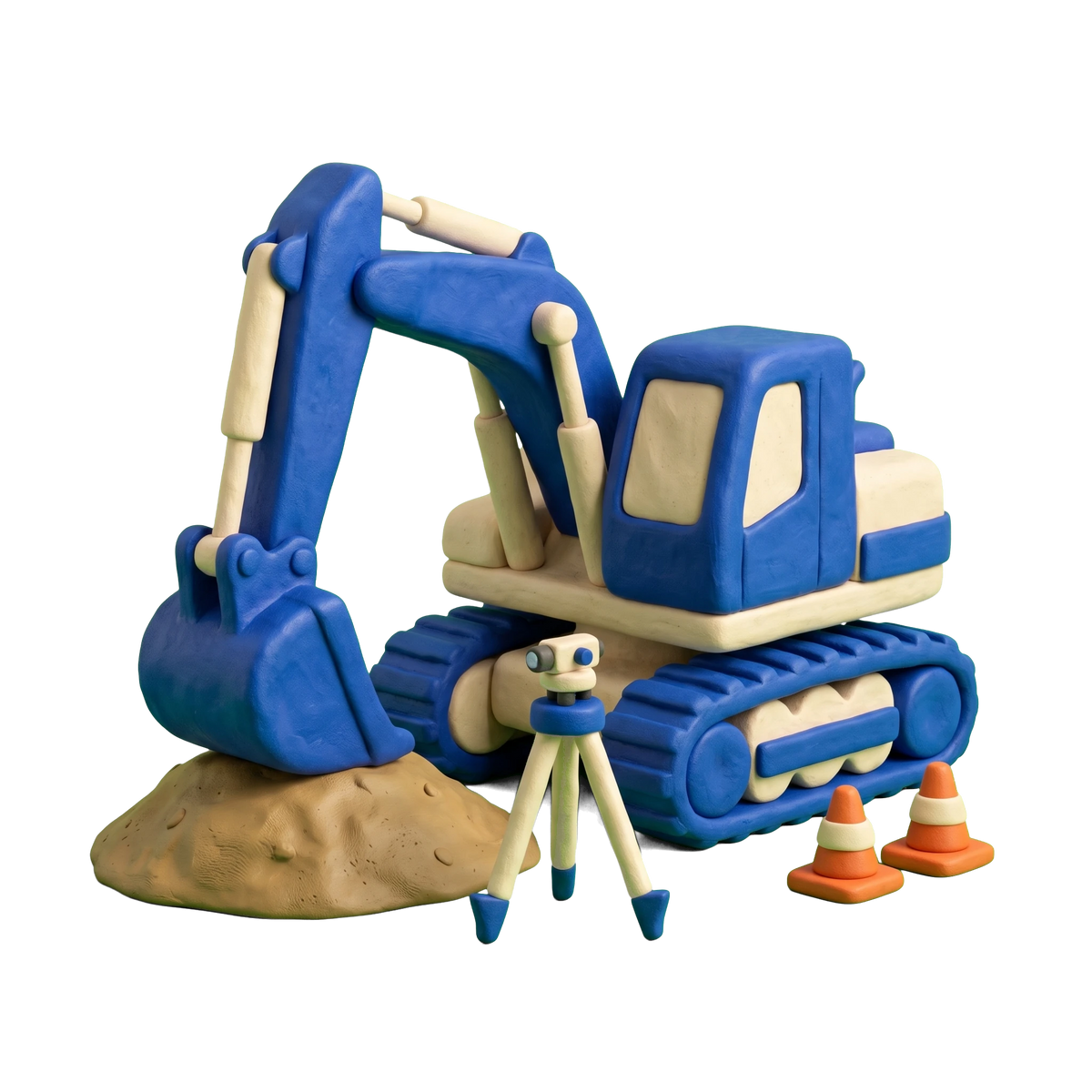 Excavating contractor illustration in blue and ivory clay