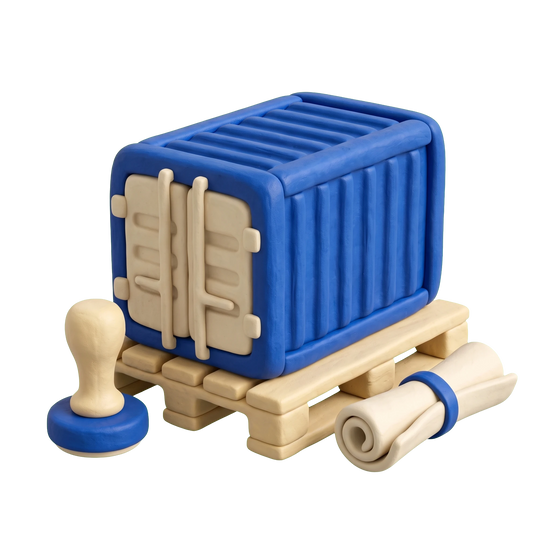 Exporter illustration in blue and ivory clay
