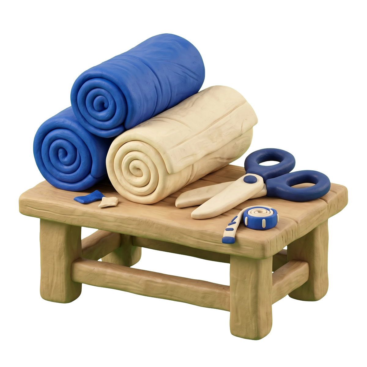 Fabric wholesaler illustration in blue and ivory clay